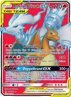 Karte Reshiram & Glurak GX aus Kräfte im Einklang, Nummer 194/214