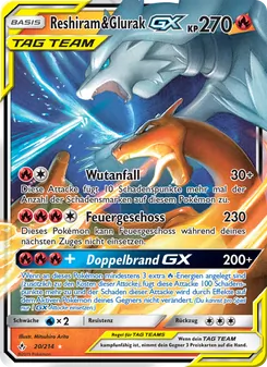 Karte Reshiram & Glurak GX aus Kräfte im Einklang, Nummer 20/214