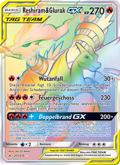 Karte Reshiram & Glurak GX aus Kräfte im Einklang, Nummer 217/214