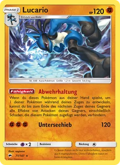 Karte Lucario aus Nacht in Flammen, Nummer 71/147