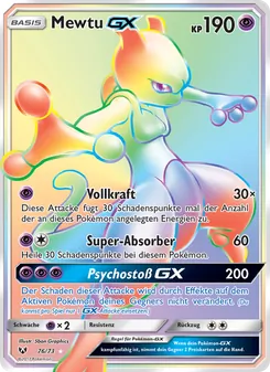 Karte Mewtu GX aus Schimmernde Legenden, Nummer 76/73