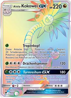 Karte Alola-Kokowei GX aus Aufziehen der Sturmröte, Nummer 118/111