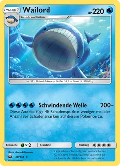 Karte Wailord aus Sturm Am Firmament, Nummer 40/168