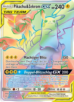 Karte Pikachu & Zekrom GX aus Teams Sind Trumpf, Nummer 184/181