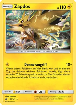 Karte Zapdos aus Teams Sind Trumpf, Nummer 40/181