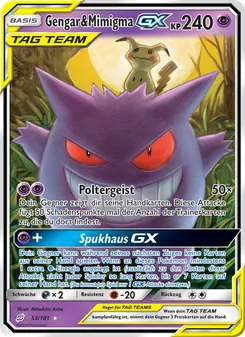 Karte Gengar & Mimigma GX aus Teams Sind Trumpf, Nummer 53/181