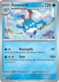 Karte Azumarill aus Entwicklungen in Paldea, Nummer 045/193