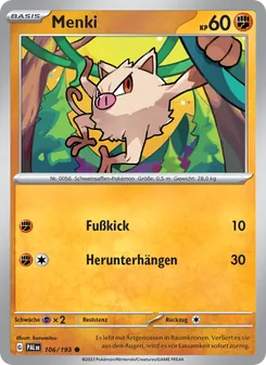 Karte Menki aus Entwicklungen in Paldea, Nummer 106/193