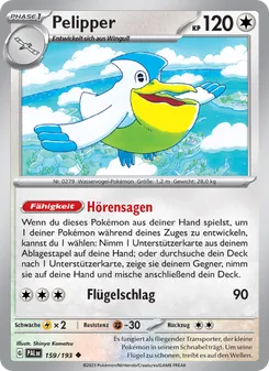 Karte Pelipper aus Entwicklungen in Paldea, Nummer 159/193