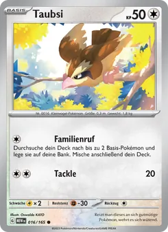 Karte Taubsi aus 151, Nummer 016/165