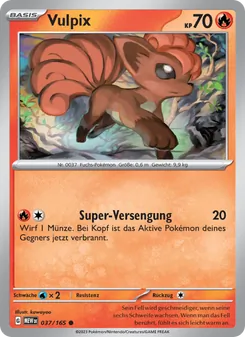 Karte Vulpix aus 151, Nummer 037/165