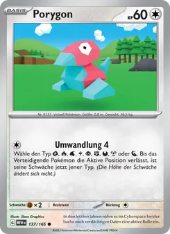 Karte Porygon aus 151, Nummer 137/165