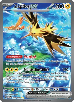 Karte Zapdos-ex aus 151, Nummer 202/165