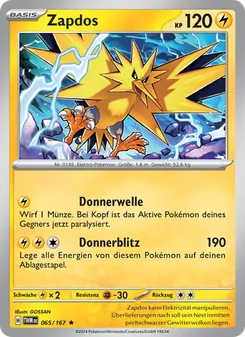 Karte Zapdos aus Maskerade im Zwielicht, Nummer 065/167