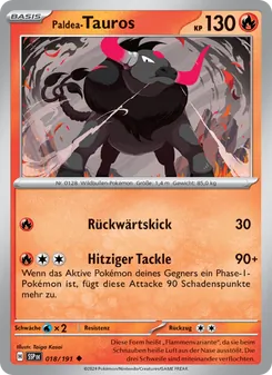 Karte Paldea-Tauros aus Stürmische Funken, Nummer 018/191