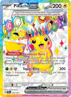 Karte Pikachu-ex aus Stürmische Funken, Nummer 219/191