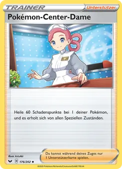 Karte Pokémon-Center-Dame aus Schwert & Schild, Nummer 176/202