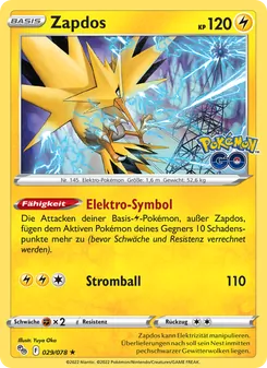 Karte Zapdos aus Pokémon GO, Nummer 029/78