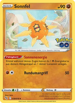 Karte Sonnfel aus Pokémon GO, Nummer 039/78