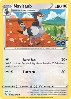 Karte Navitaub aus Pokémon GO, Nummer 062/78