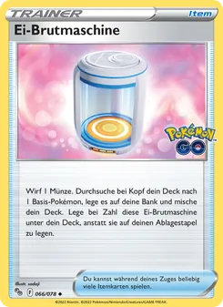Karte Ei-Brutmaschine aus Pokémon GO, Nummer 066/78