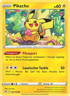 Karte Pikachu aus Verlorener Ursprung, Nummer 052/196
