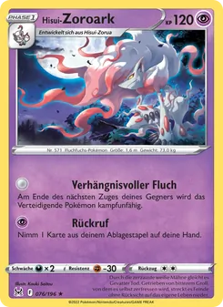 Karte Hisui-Zoroark aus Verlorener Ursprung, Nummer 076/196