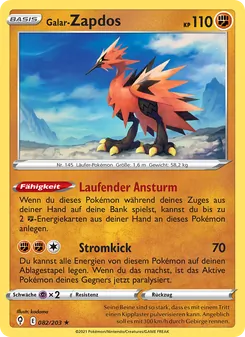 Karte Galar-Zapdos aus Drachenwandel, Nummer 82/203