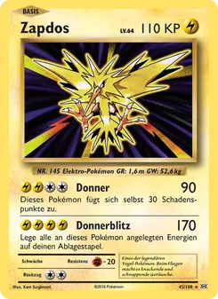 Karte Zapdos aus Evolution, Nummer 42/108