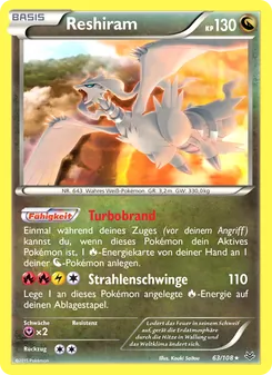 Karte Reshiram aus Drachenleuchten, Nummer 63/108
