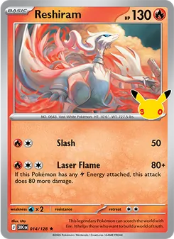 Reshiram card from 30th Celebration, number 014/128