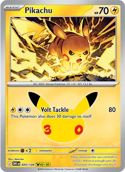 Pikachu card from 30th Celebration, number 024/128