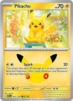 Pikachu card from 30th Celebration, number 025/128