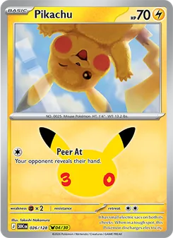 Pikachu card from 30th Celebration, number 026/128