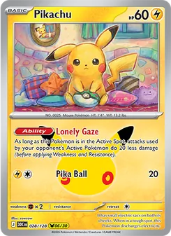 Pikachu card from 30th Celebration, number 028/128