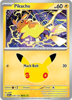 Pikachu card from 30th Celebration, number 030/128