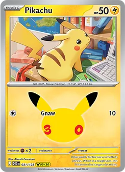 Pikachu card from 30th Celebration, number 031/128