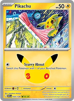 Pikachu card from 30th Celebration, number 032/128