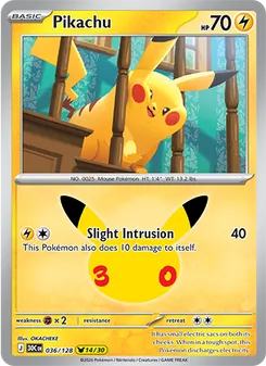 Pikachu card from 30th Celebration, number 036/128
