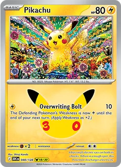 Pikachu card from 30th Celebration, number 040/128