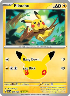Pikachu card from 30th Celebration, number 041/128