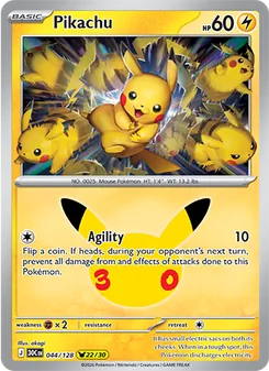 Pikachu card from 30th Celebration, number 044/128