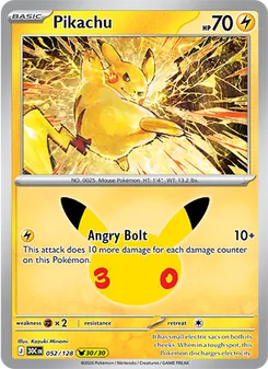 Pikachu card from 30th Celebration, number 052/128