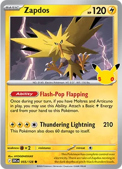 Zapdos card from 30th Celebration, number 055/128