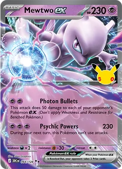 Mewtwo ex card from 30th Celebration, number 064/128