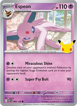 Espeon card from 30th Celebration, number 069/128