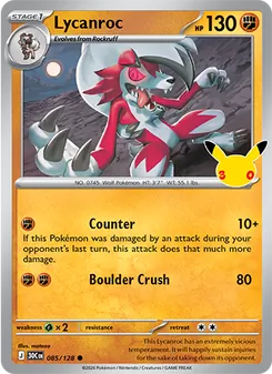 Lycanroc card from 30th Celebration, number 085/128