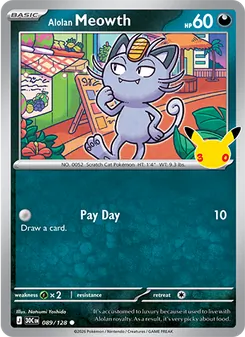 Alolan Meowth card from 30th Celebration, number 089/128