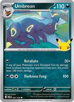 Umbreon card from 30th Celebration, number 091/128