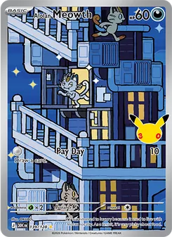 Alolan Meowth card from 30th Celebration, number 139/128